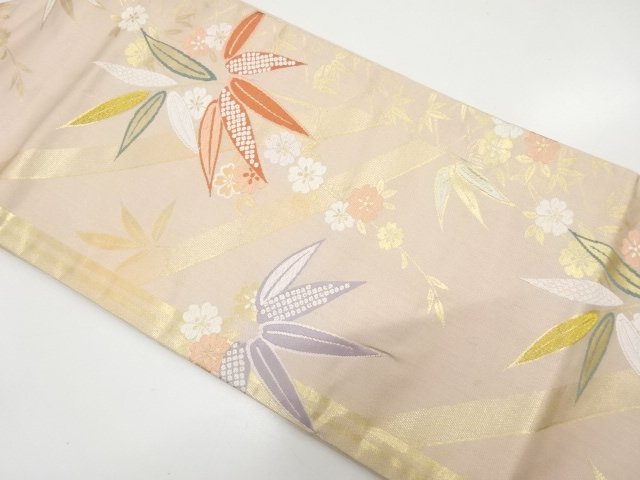 JAPANESE NAGOYA OBI / WOVEN BAMBOO GRASS & SAKURA